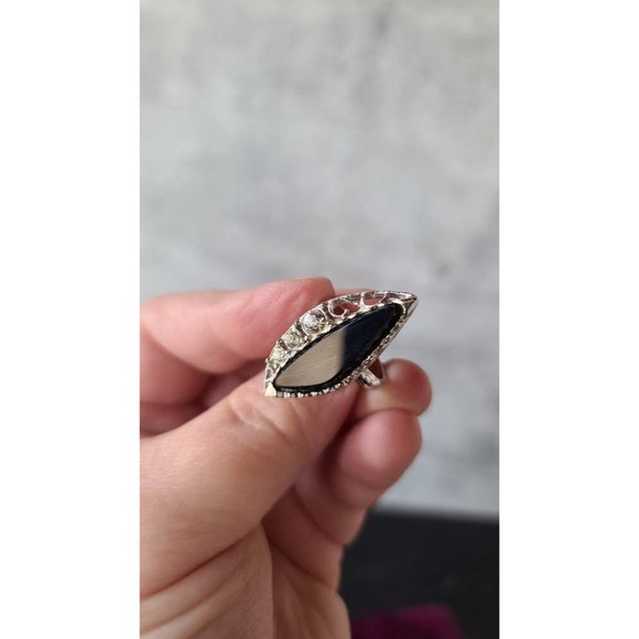Vintage Emmons Black Rhinestone Adjustable Ring - Picture 1 of 10